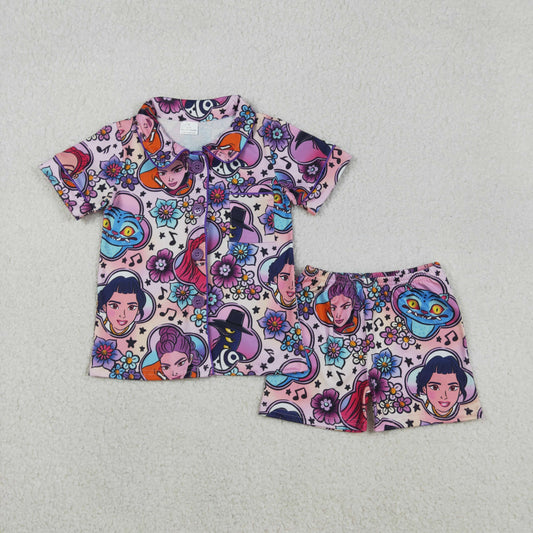 Baby Girls Flower Music Character Pocket Buttons Shirt Shorts Pajamas Set RTS