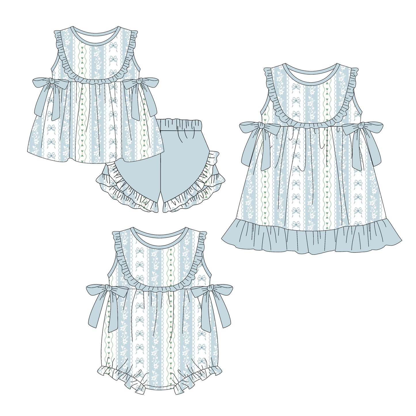 ( Moq 5 Each Style ) Sibling Baby Girls Kids Sleeveless Flower Bows Romper Dress Set Clothes