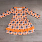 Baby Girls Kids Long Sleeves Bats Plaid Halloween Knee Length Dress RTS
