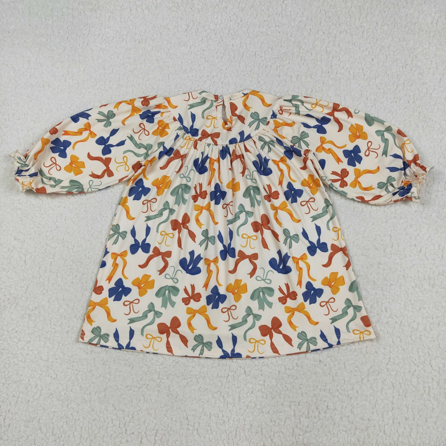 Baby Girl Long Sleeves Embroidery Thankful Colorful Bows Knee Length Smocked Dress RTS