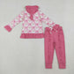 Girls Kids Long Sleeves Santa Christmas Shirt Pink Ruffle Pants Set RTS