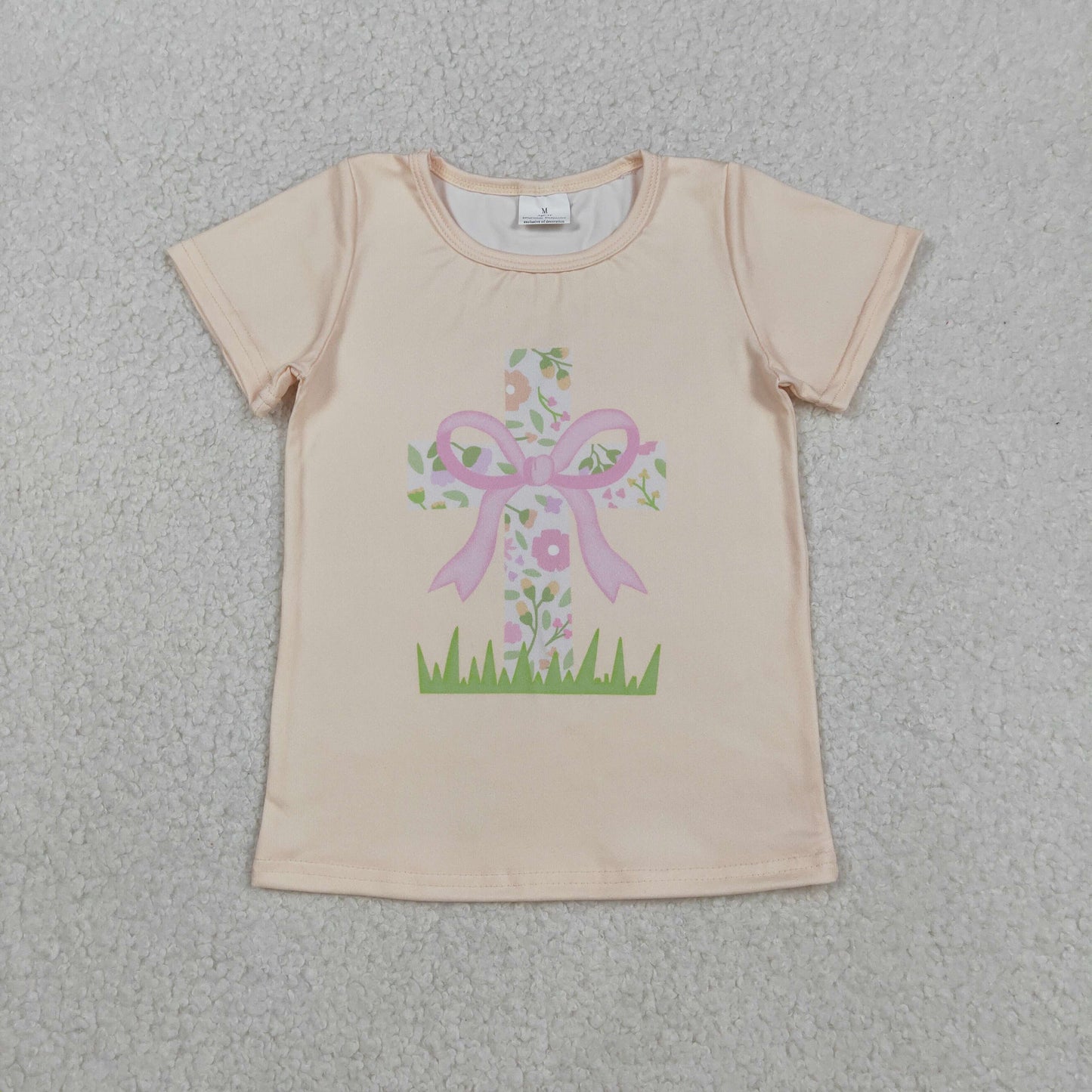 Baby Girls Short Sleeves Flower Cross Easter Yellow Shirt Tops RTS