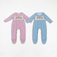 Sibling Boys Girls Infant Long Sleeves Embroidery turkey Pumpkins Thanksgiving Footies Romper RTS