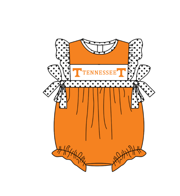 ( Moq 5 ) Baby Girls Kids Short Sleeves Bows Team Orange Bubble Romper