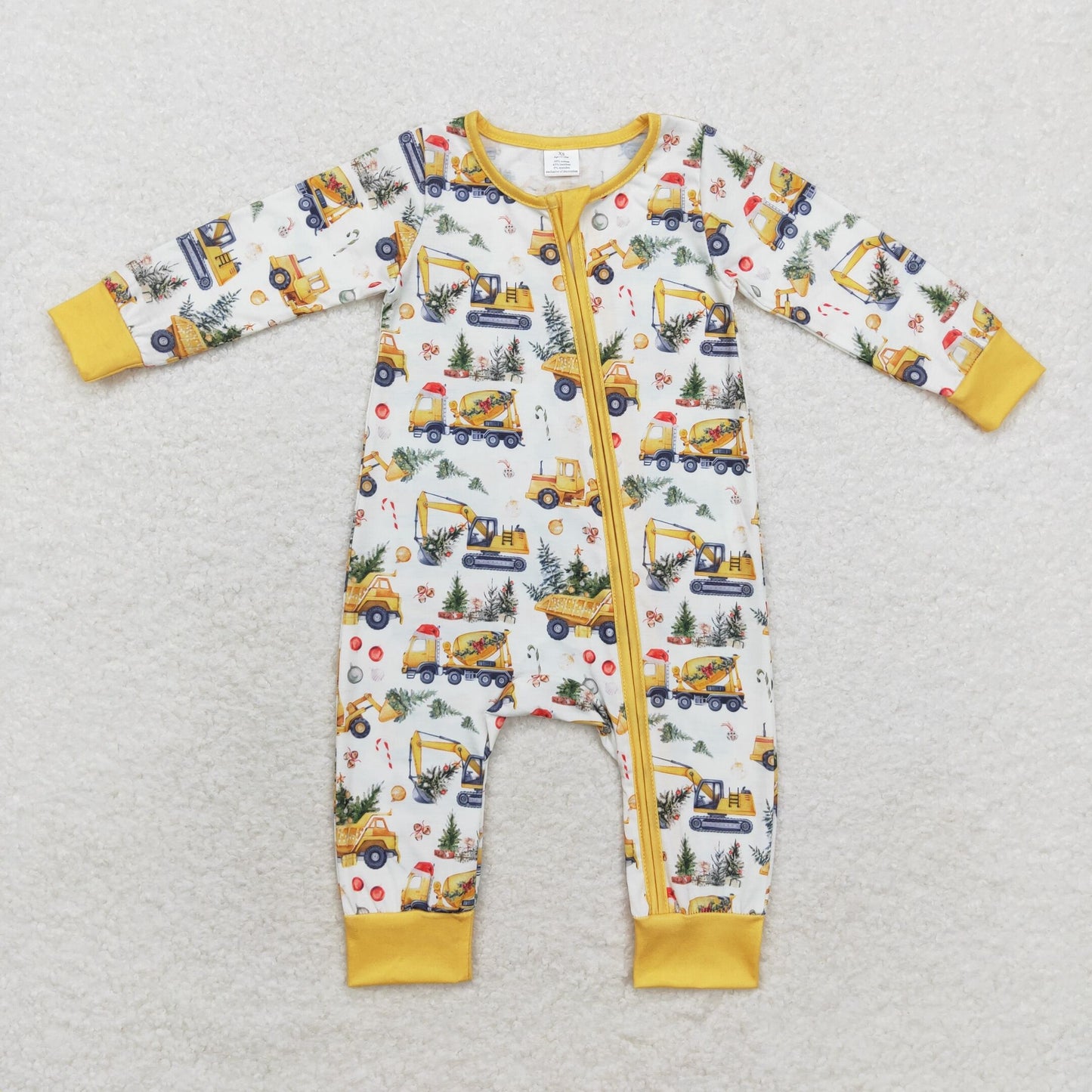 Baby Boy Long Sleeves Digger Christmas Tree Bamboo Romper