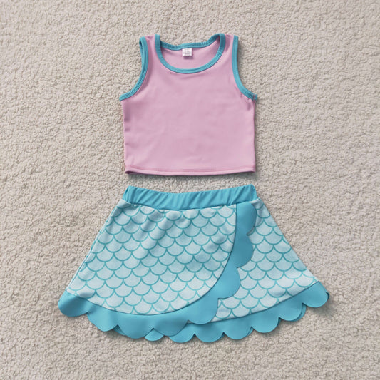 Baby Girls Kids Pink Shirt Scallop Green Skirt Shorts Yoga Active Set Clothes