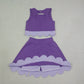 Baby Girls Kids Scallop Shirt Purple Plaid Bows Skirt Shorts Set Yoga Active Clothes RTS