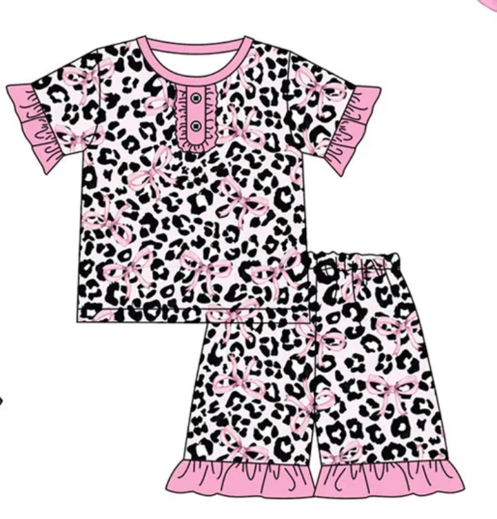 Baby Girl Adult Women Leopard Pink Bows Sibling Matching Romper Dress Shorts Clothes Set Each Style