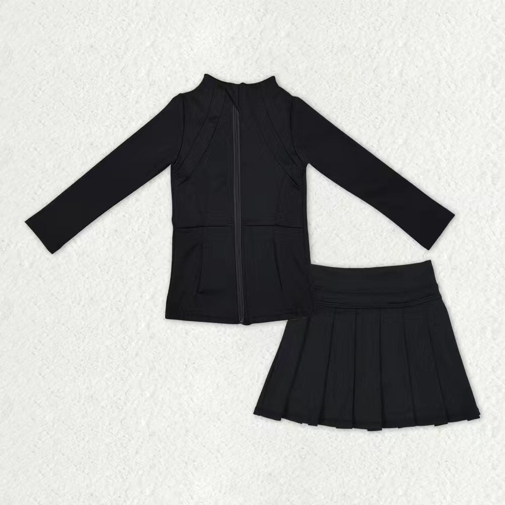 Sibling Baby Girls Long Sleeves Pockets Zipper Tops Skirt Shorts Yoga Active Clothes Set RTS