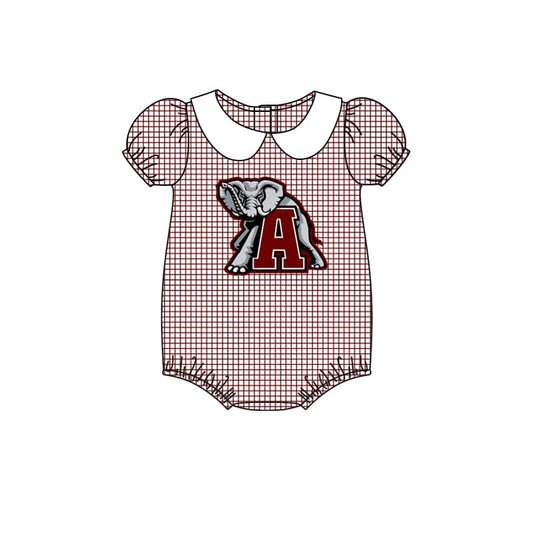 Baby Girl Team Elephant Short Sleeves Plaid Bubble Romper