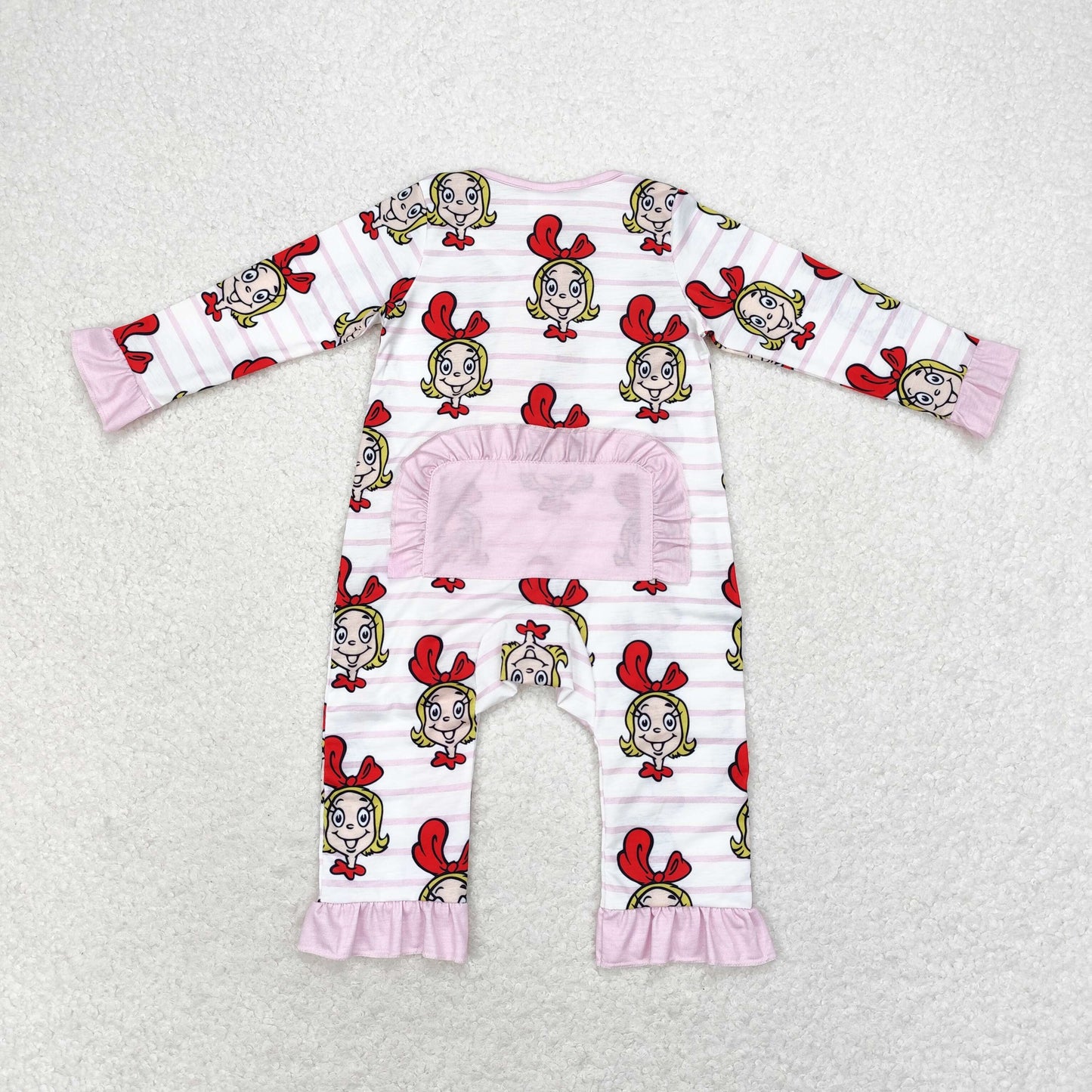 Baby Girl Long Sleeves Pink Face Christmas Zipper Romper