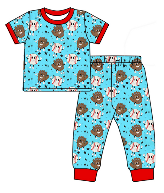 Baby Boy Short Sleeves Baseball Shirt Pants Pajamas Clothes Set Moq 5