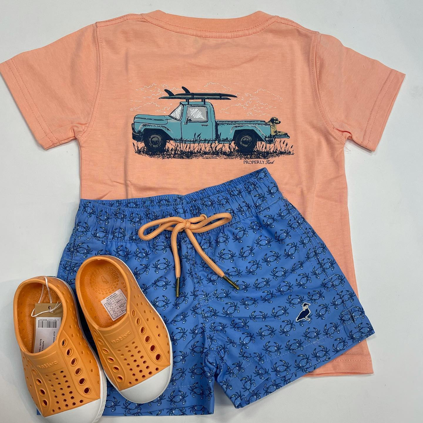 Moq 3 Pre-order BSSO0706 Baby Boy Short Sleeves Truck Shirt Crab Shorts Set