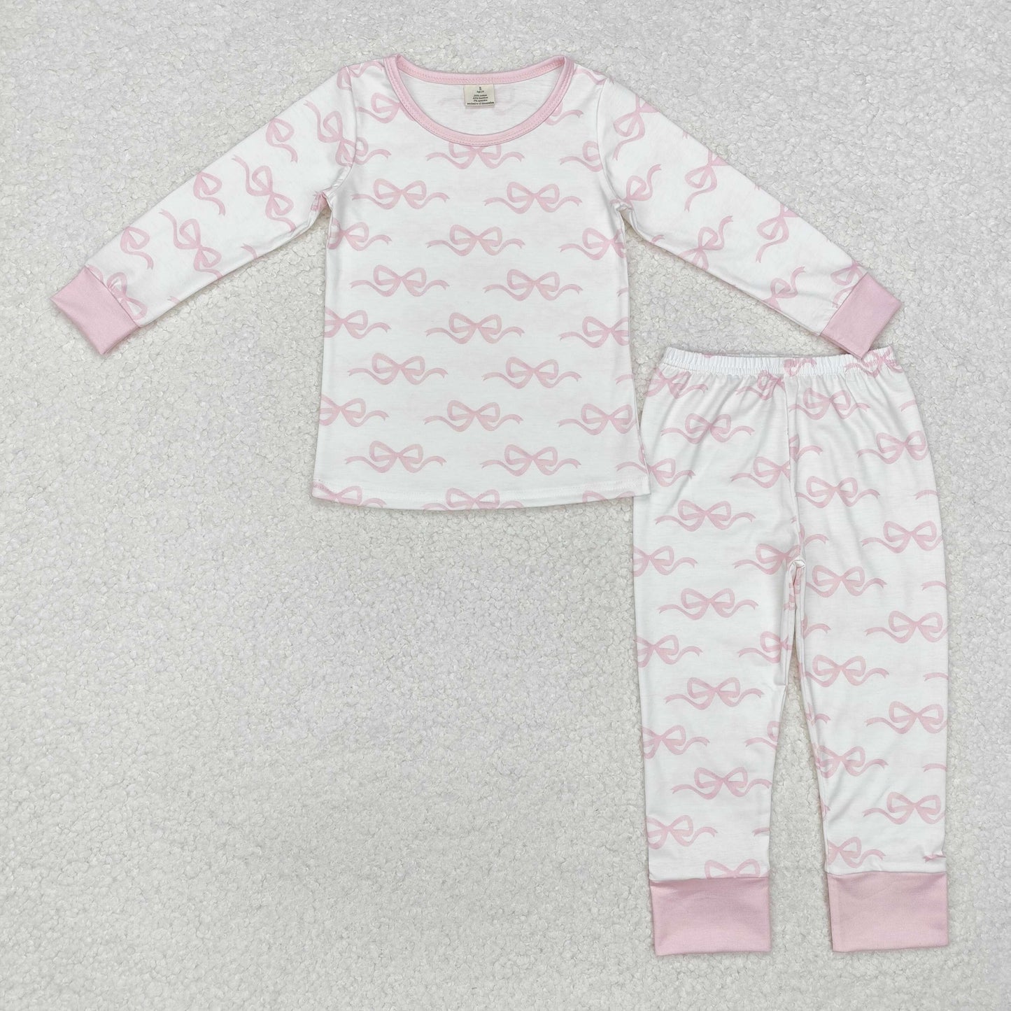 Baby Girl Toddler Long Sleeves Pink Bows Shirt Pants Pajamas Clothes Bamboo Set