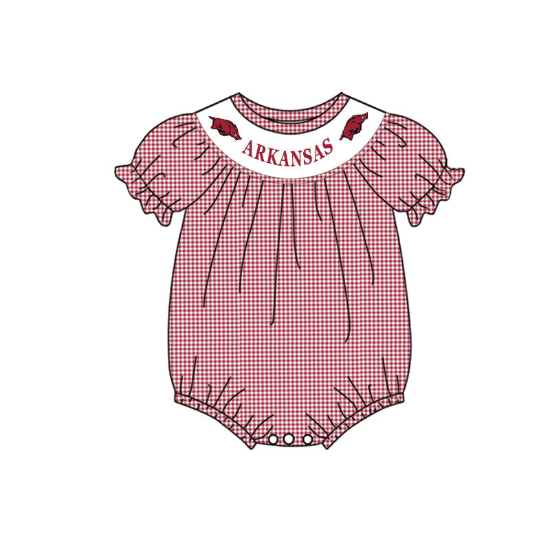 Baby Girl Team Short Sleeves Checkered Pig Bubble Romper