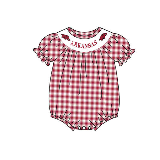 Baby Girl Team Short Sleeves Checkered Pig Bubble Romper