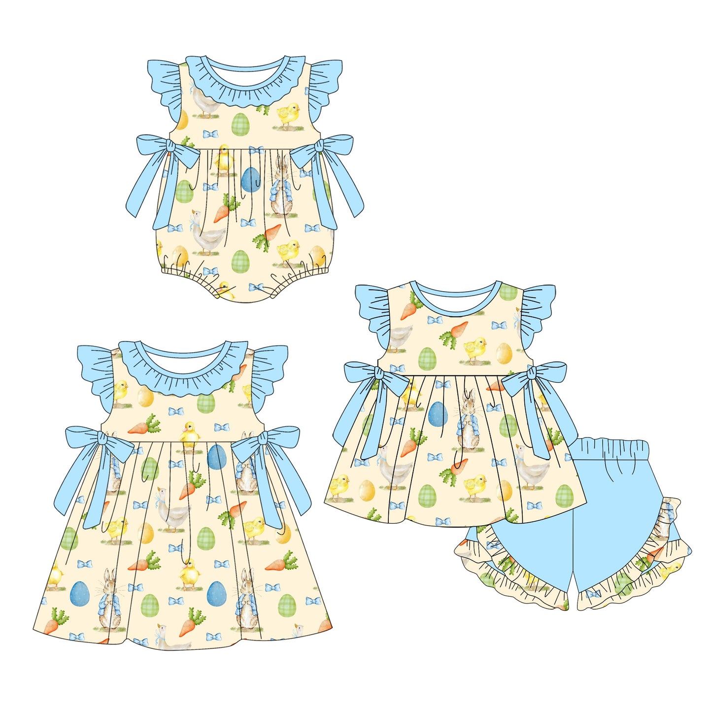 Baby Girl Easter Rabbits Eggs Sibling Romper Dress Set ( Moq 5 Each Style ) 1.14