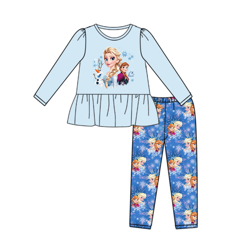 Baby Girl Toddler Long Sleeves Princess Blue Tops Pants Set