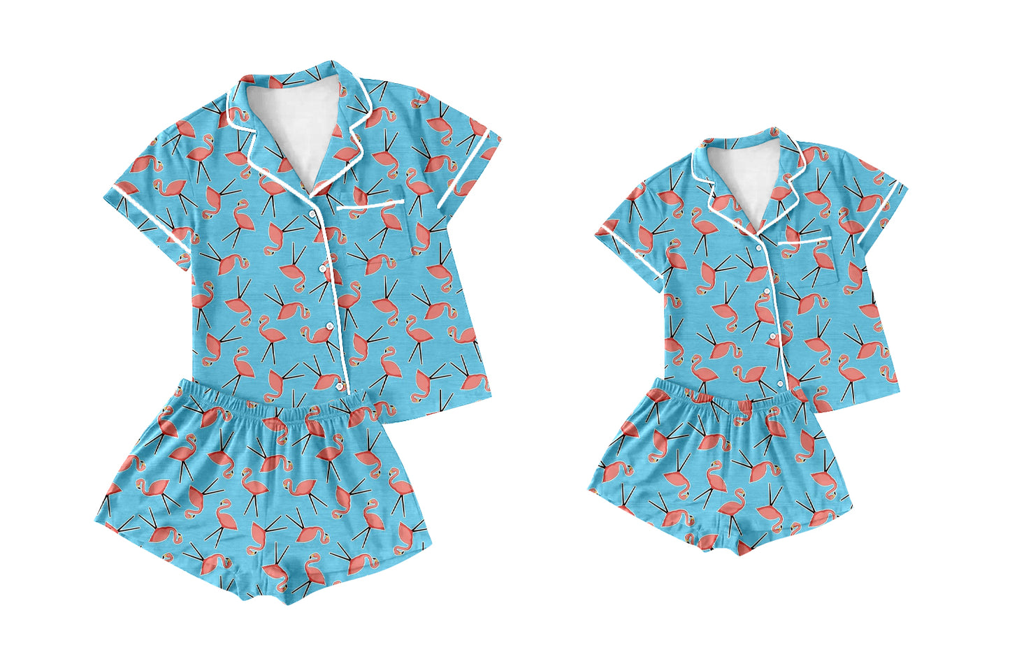 Baby Girl Toddler Adult Women Short Sleeves Blue Shorts Sibling Family Shorts Pajamas Set ( Moq 5 Each Style )12.2