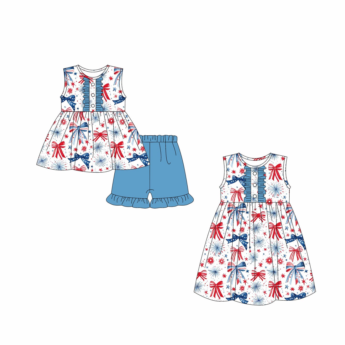 Baby Girl Sleeveless Bows July 4th Sibling Dress Set ( Moq 5 Each Style ) 3.3