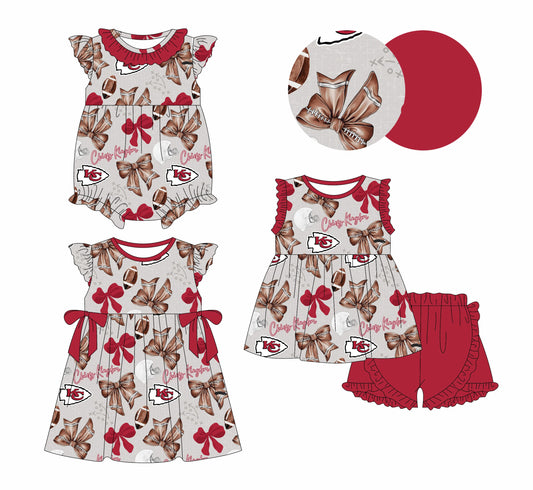 Baby Girl Football Bows Sibling Dress Romper Set ( Moq 5 Each Style )