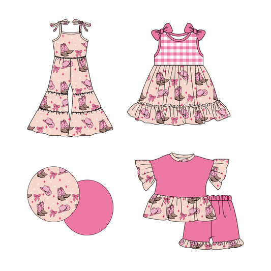 Baby Girl Western Boots Bows Sibling Jumpsuit Dress Set ( Moq 5 Each Style ) 2.19