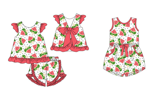 Baby Girl Short Sleeves Watermelon Sibling Jumpsuit Set ( Moq 5 Each Style ) 12.26