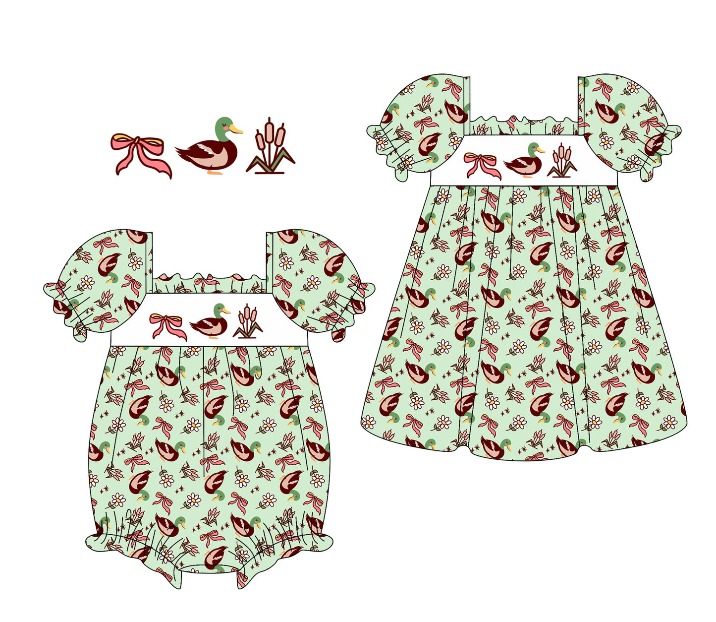 Baby Girl Ducks Bows Flower Sibling Romper Dress ( Moq 5 Each Style ) 1.10