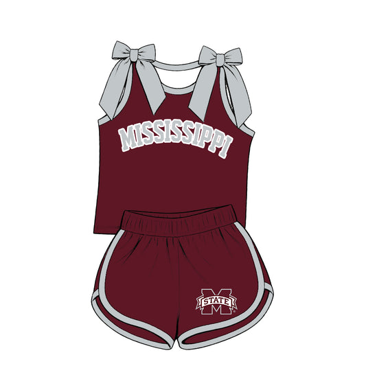 ( Moq 5 ) Baby Girls Kids Sleeveless Bows Shirt Shorts Team Set Clothes