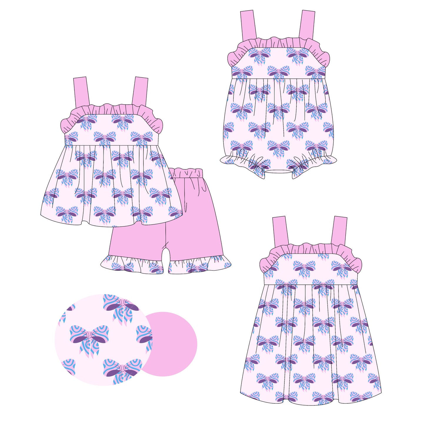 Baby Girl Straps Bows Sibling Romper Dress Set ( Moq 5 Each Style ) 3.7