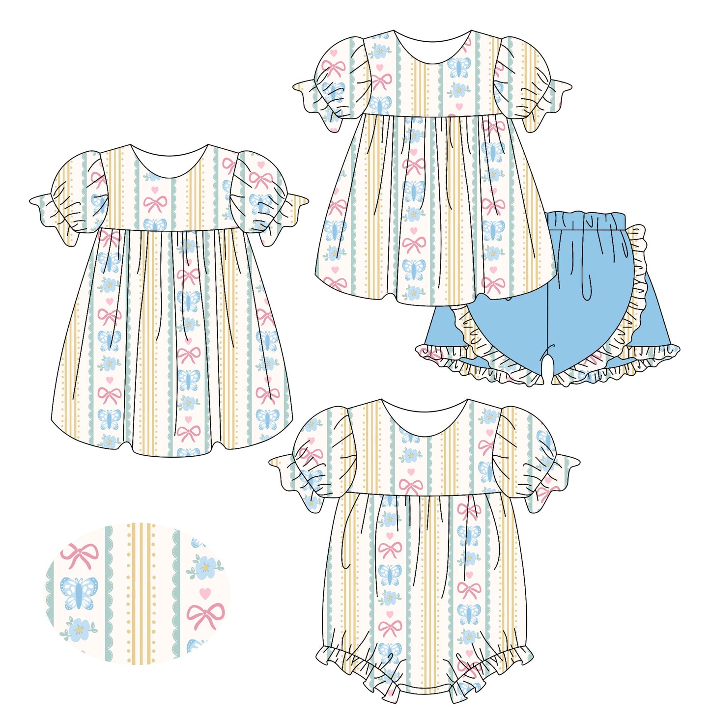 Baby Girl Butterfly Flower Sibling Romper Dress Set ( Moq 5 Each Style ) 2.15