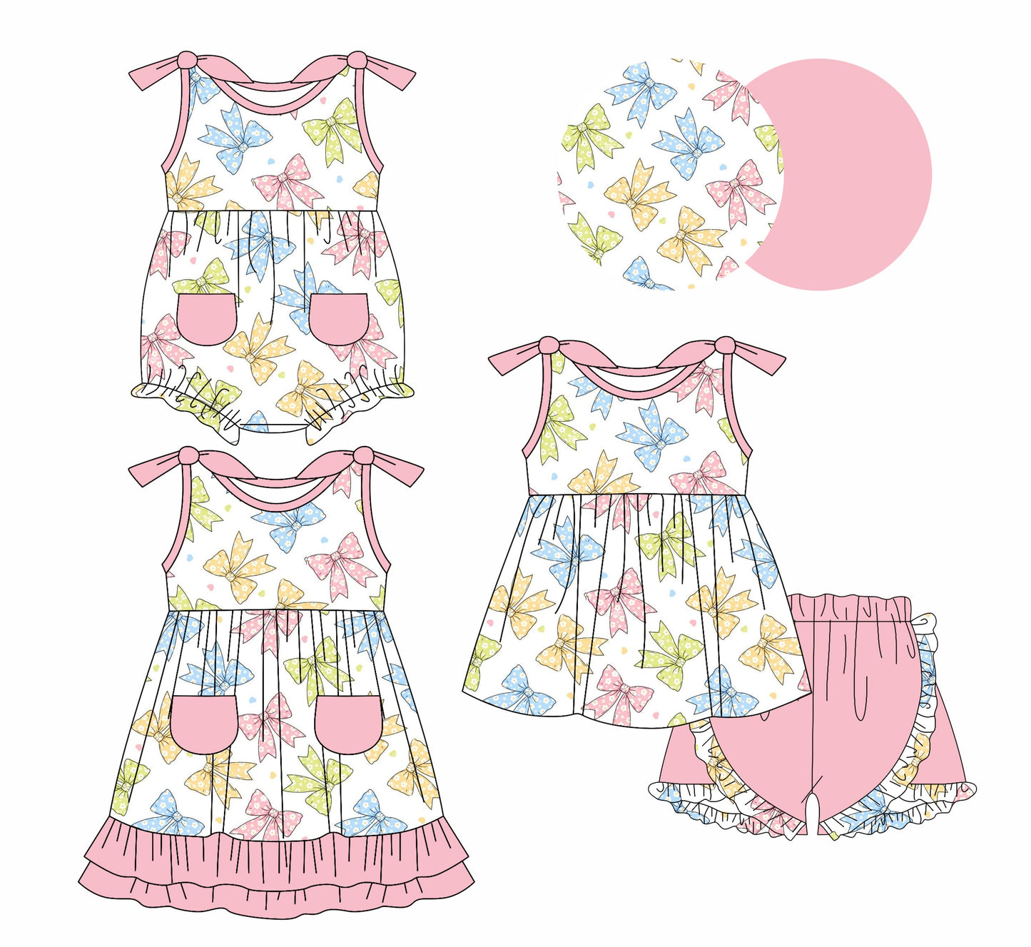 Baby Girl Straps Bows Sibling Romper Dress Set ( Moq 5 Each Style ) 1.7