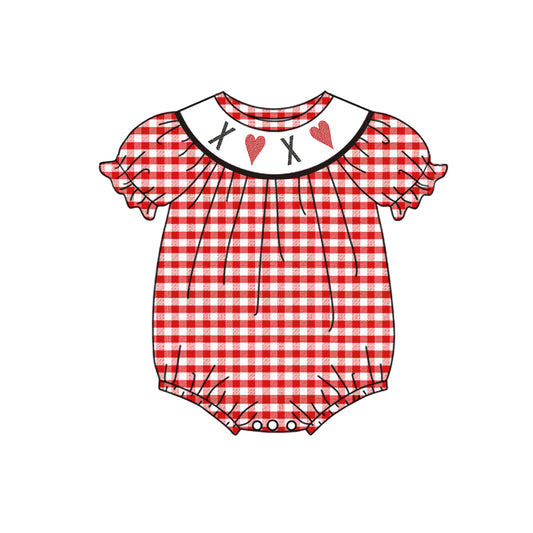 Baby Girl Infant Short Sleeves Valentine Red Plaid Bubble Romper Moq 5