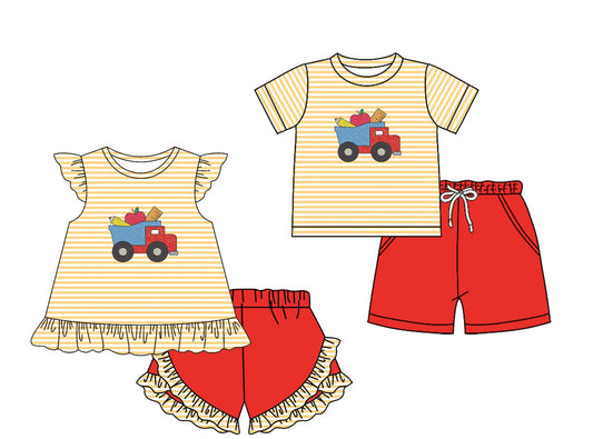 Baby Boy Girl Back To School Apple Trucks Stripes Sibling Set ( Moq 5 Each Style ) 2.7