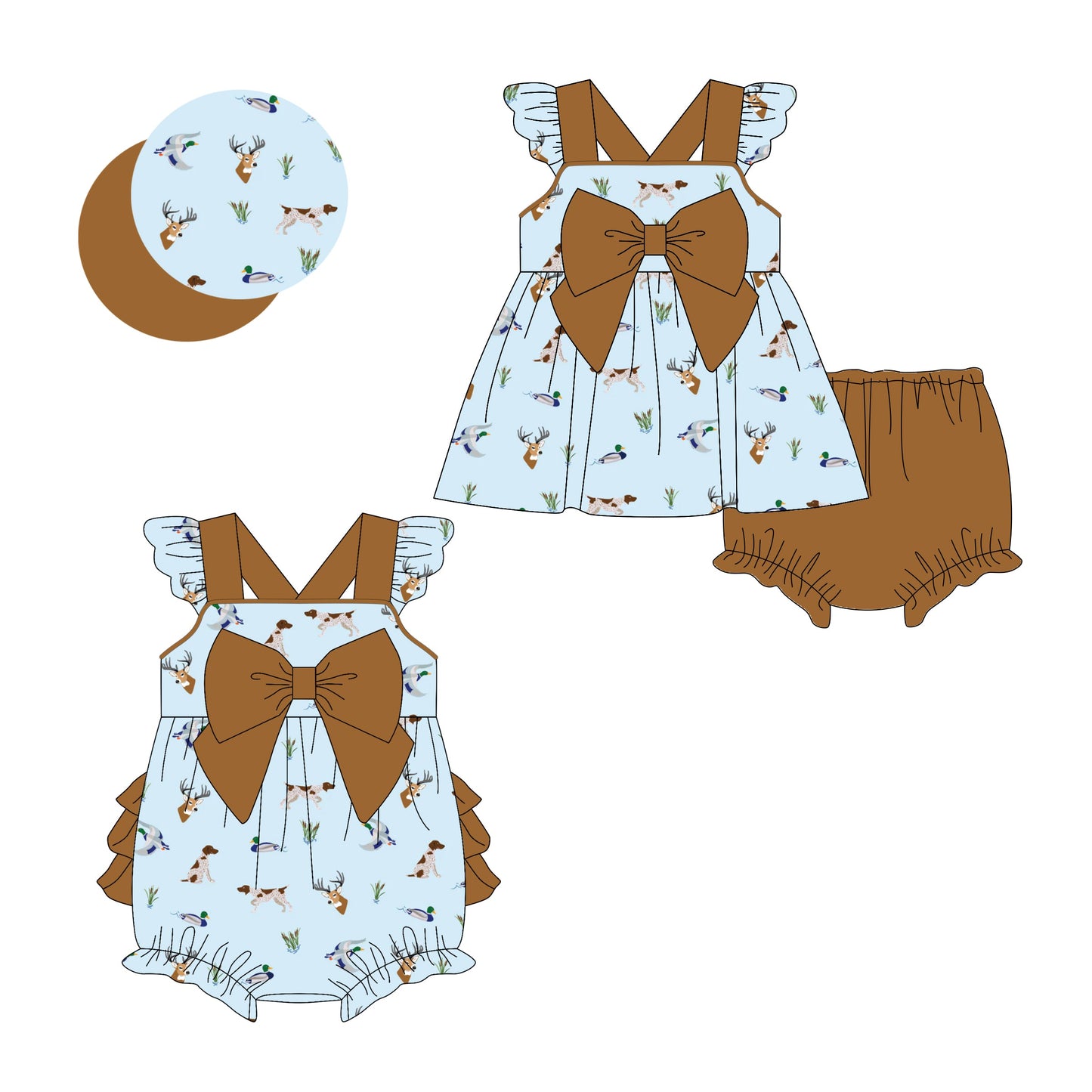 Baby Girl Short Sleeves Bows Ducks Sibling Romper Set ( Moq 5 Each Style ) 3.11