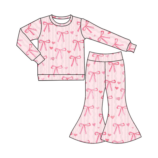 Baby Girl Long Sleeves Bows Hearts Shirt Pants Pink Pajamas Valentine Set