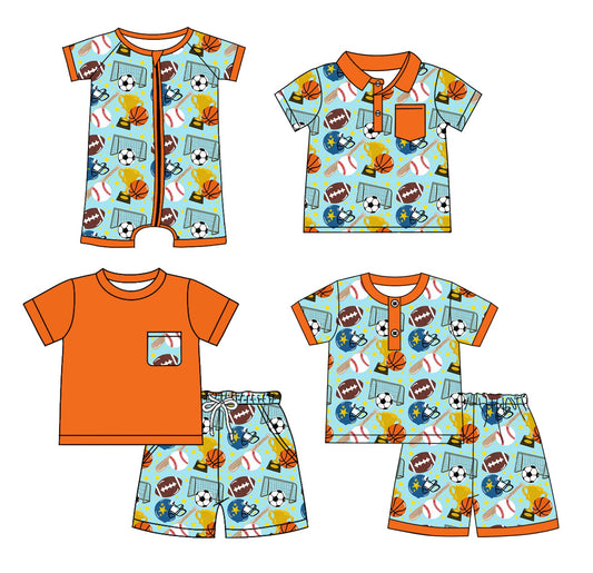 Baby Boy Short Sleeves Ball Sibling Romper Shirt Set ( Moq 5 Each Style ) 3.5