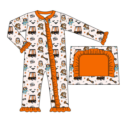 Baby Girl Infant Long Sleeves Halloween Dogs Zipper Romper