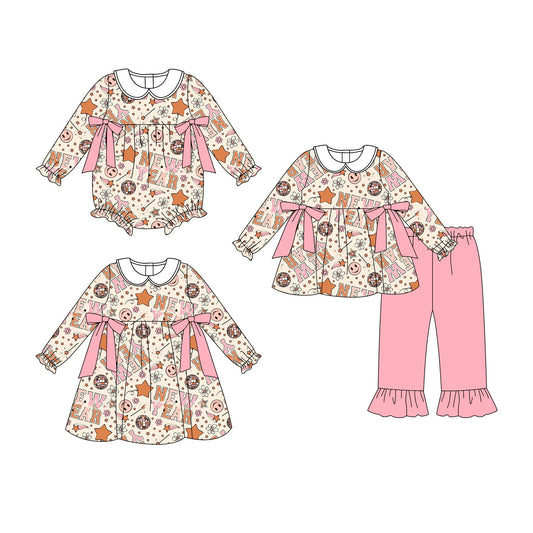( Moq 5 Each Style ) Baby Girl Toddler New Year Smile Bows Sibling Romper Dress Set