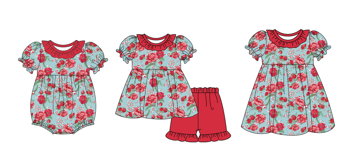 Baby Girl Short Sleeves Flower Sibling Romper Dress Set ( Moq 5 Each Design ) 12.12