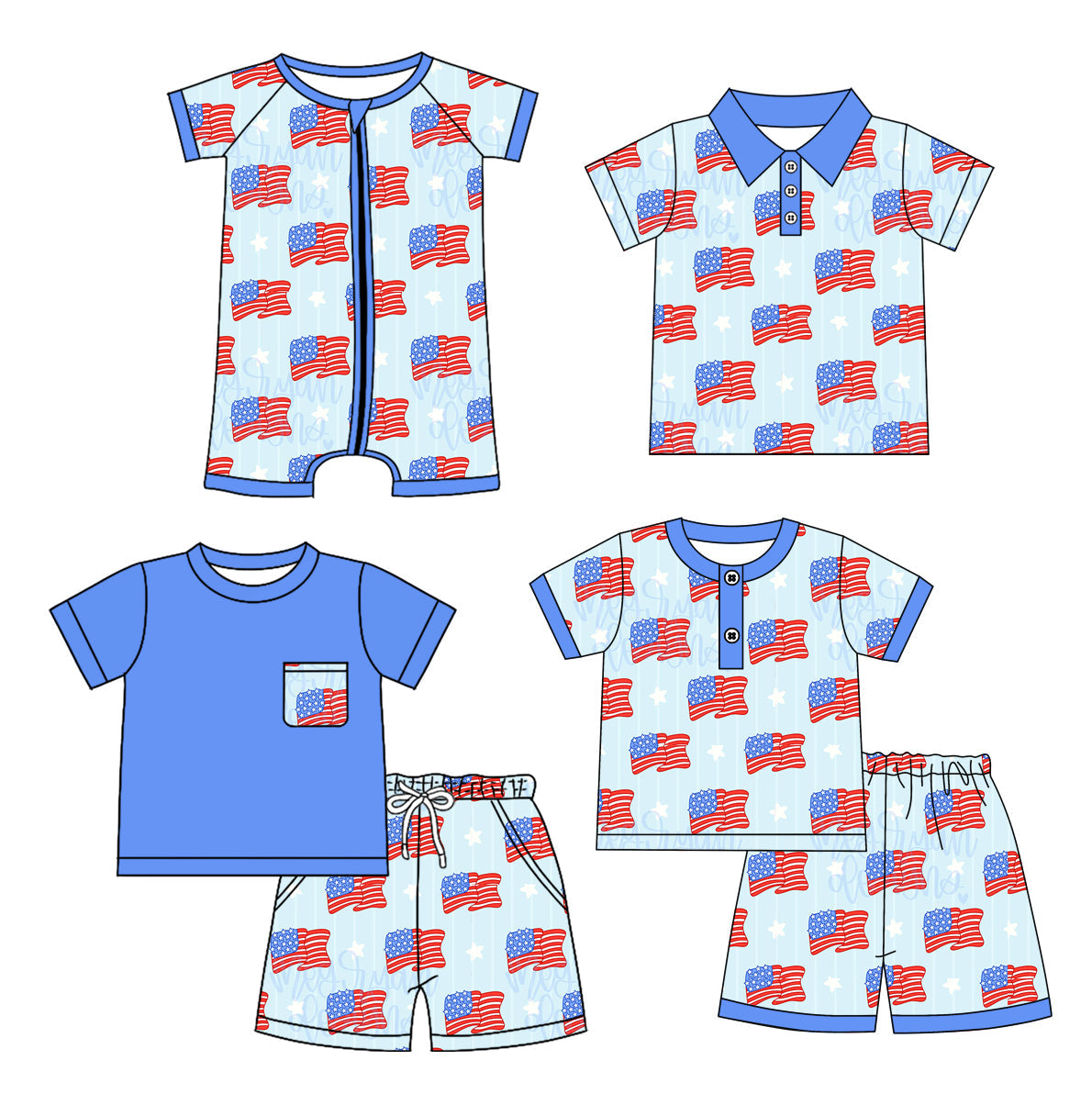 Baby Girl July 4th Flags Sibling Romper Set ( Moq 5 Each Style ) 12.31