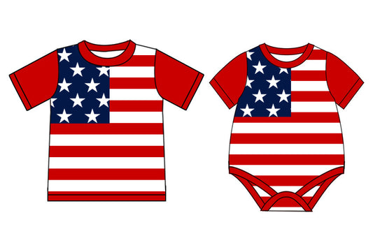 Baby Boy Short Sleeves July 4th Stars Stripes Sibling Romper Shiirt ( Moq 5 Each Style ) 2.26