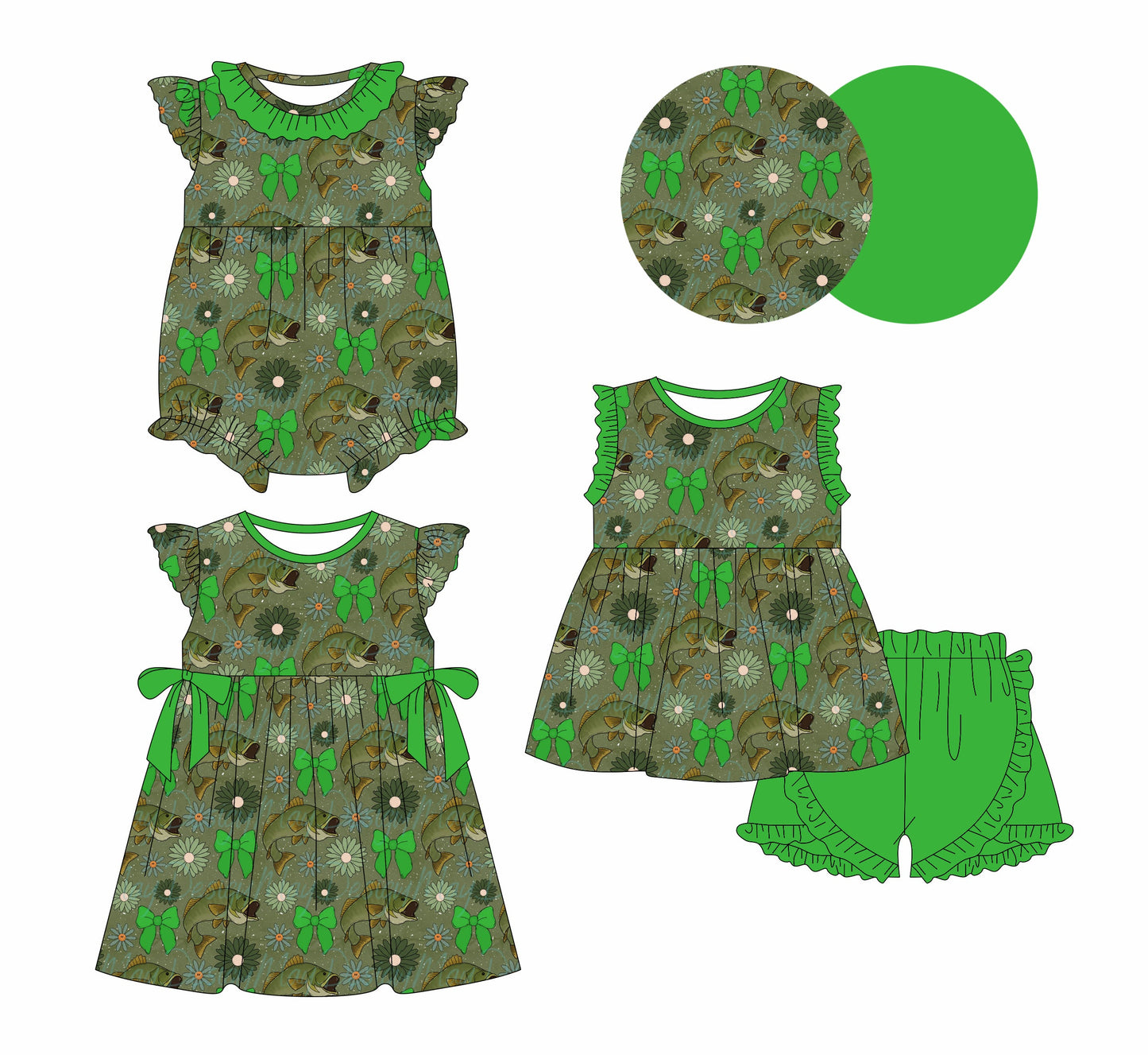 Baby Girl Bows Fishing Sibling Romper Dress Set ( Moq 5 Each Style ) 1.3