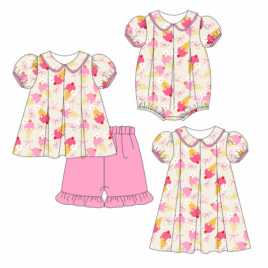 Baby Girl Short Sleeves Flower Bows Sibling Romper Dress Set ( Moq 5 Each Style ) 3.6