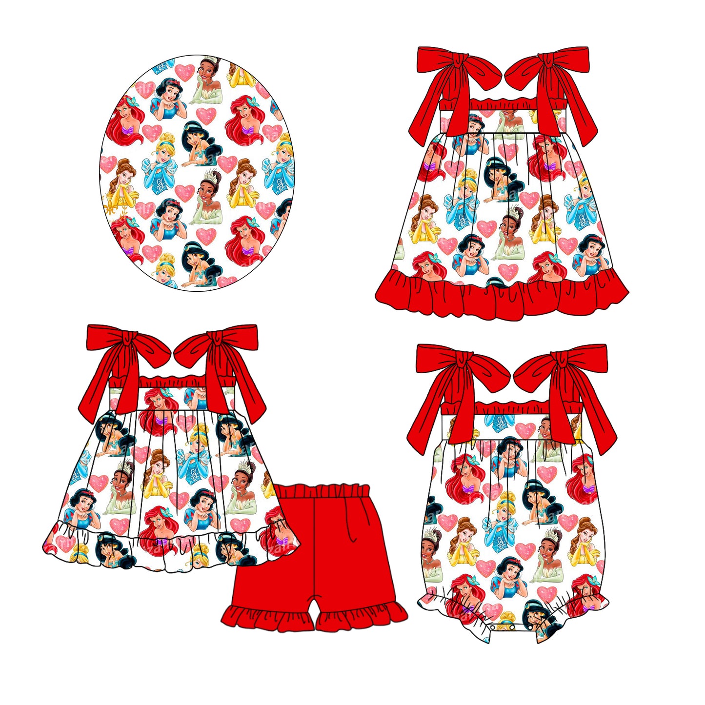 Baby Girl Valentines Princess Hearts Sibling Summer Romper Dress Clothes Set ( Moq 5 Each Design )11.25