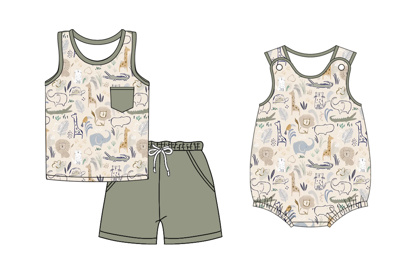 ( Moq 5 Each Style ) Baby Boy Toddler Animals Sibling Romper Set 3.31