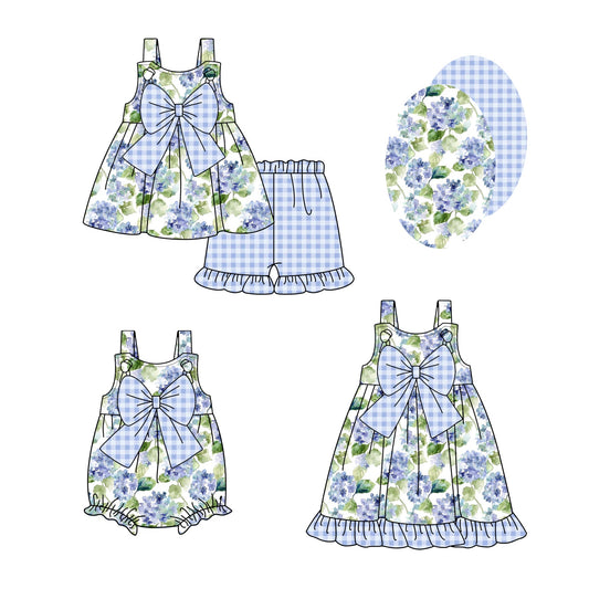 Baby Girl Blue Flower Bows Sibling Romper Dress Set ( Moq 5 Each Style ) 1.23