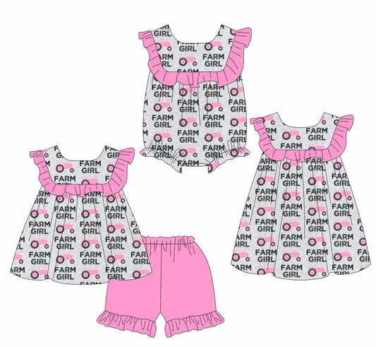Baby Girl Farm Tractors Ruffle Sibling Romper Dress Set ( Moq 5 Each Style ) 2.11
