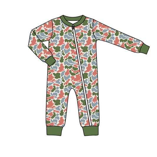 Baby Boy Long Sleeves Camo Zipper Romper