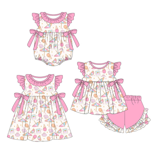 ( Moq 5 Each Style ) Baby Girl Short Sleeves Pink Bows Sibling Summer Romper Dress Set 4.23